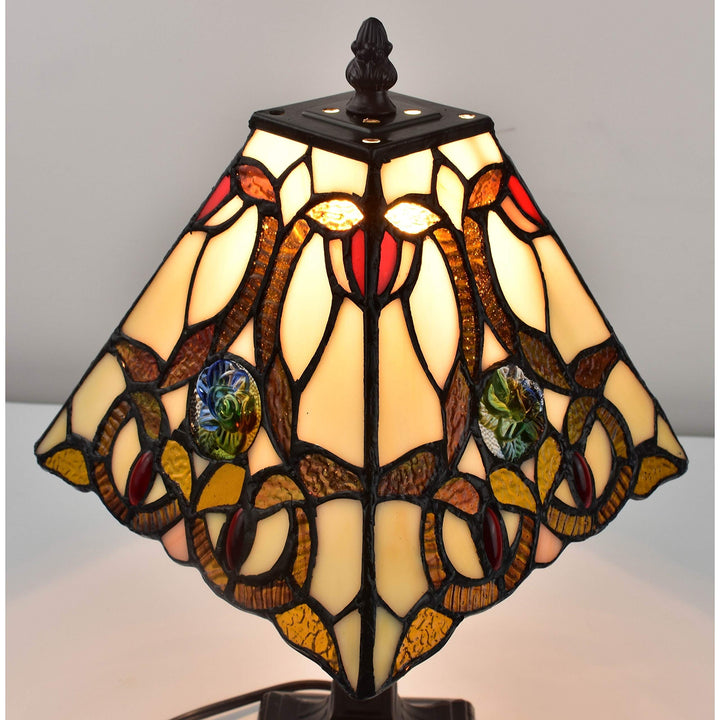 Tiffany Style Mini Accent Lamp Floral Mission 16" Tall Stained Glass Decor Night - Diamond Home USA