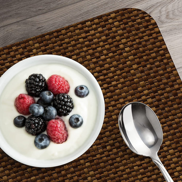 Natural Basket Weave Design Reversible Easy Plastic Placemat Set of 4 Made in - Diamond Home USA