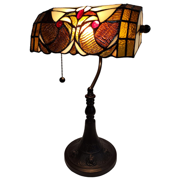 Amora Lighting Tiffany Style Stained Glass 16" Tall Desk Lamp Dark Amber