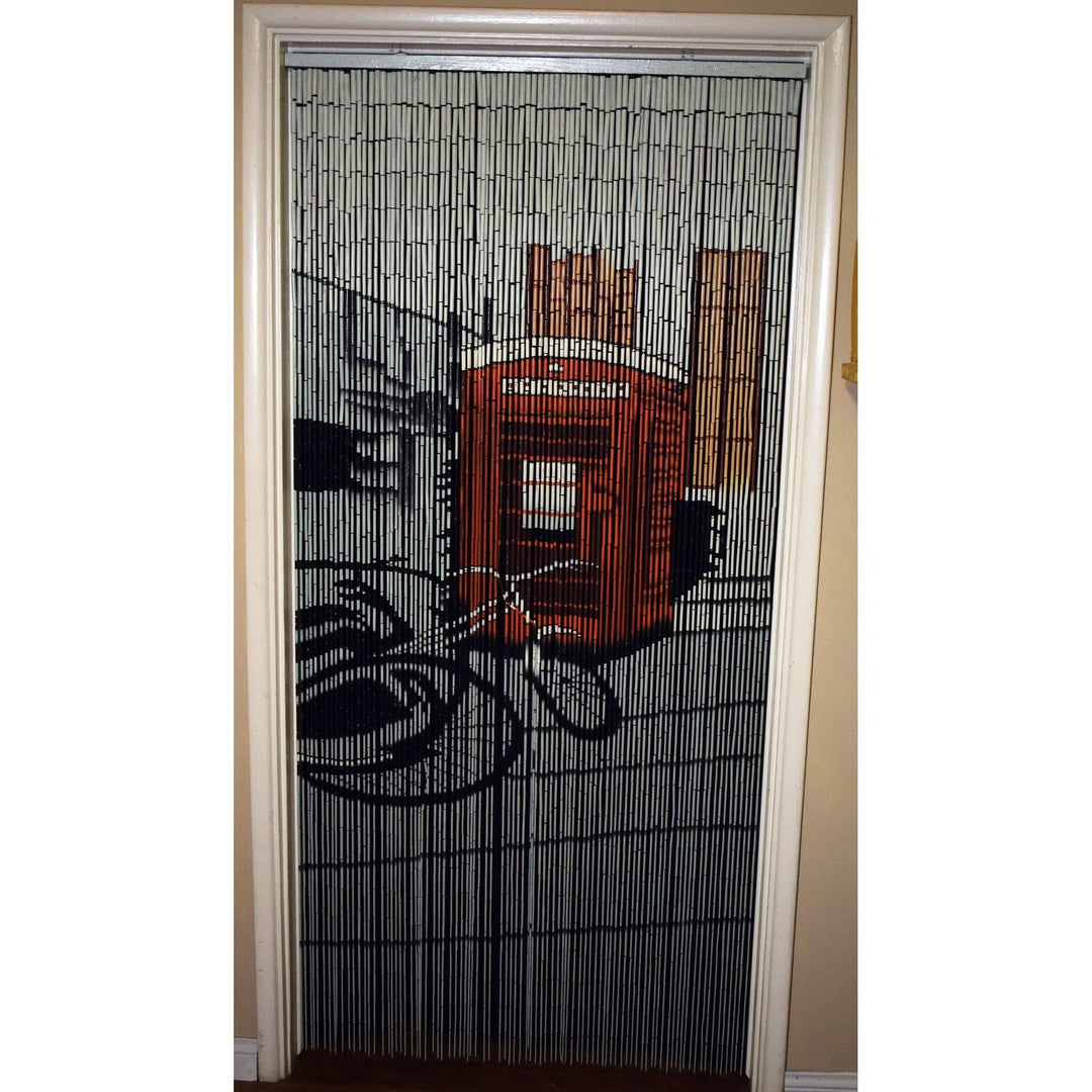 Handmade Retro Red Phone Booth Bamboo Beaded Curtain Beads Wood Hand Painted