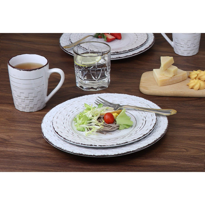 Home 16 Piece Distressed Weave Dinnerware Set-White White Solid Casual Farmhouse - Diamond Home USA