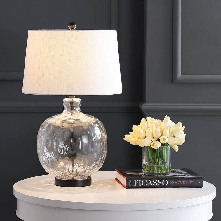 26.5" Glass/Metal Led Table Lamp Clear/Black Black Clear Bohemian Eclectic