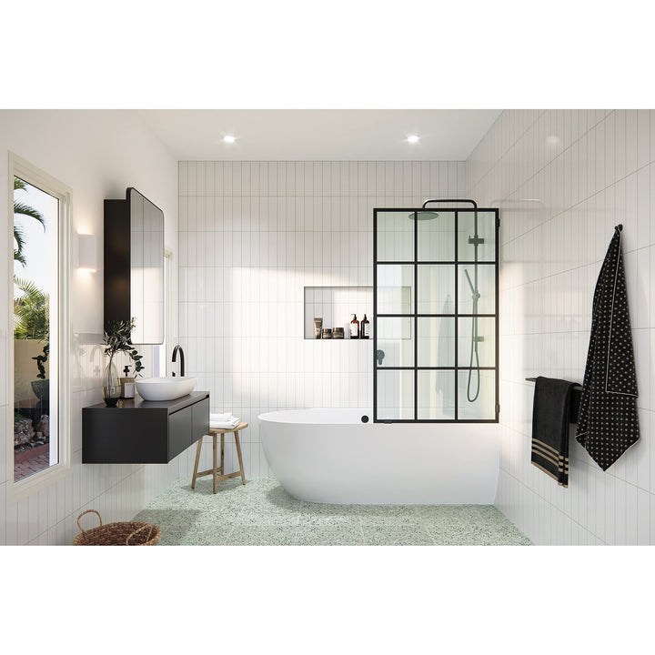 58.25" X 30" French Single Fixed Bath Panel Black Modern Contemporary Glass - Diamond Home USA