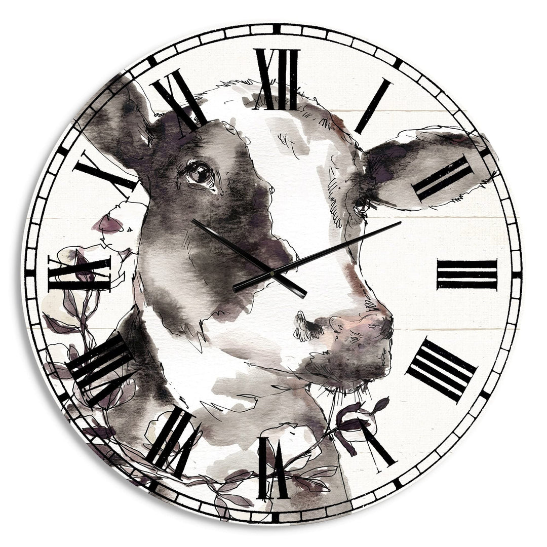 Design Art Designart 'Cow Portrait Country Life' Wildlife Large Wall Clock 23 - Diamond Home USA