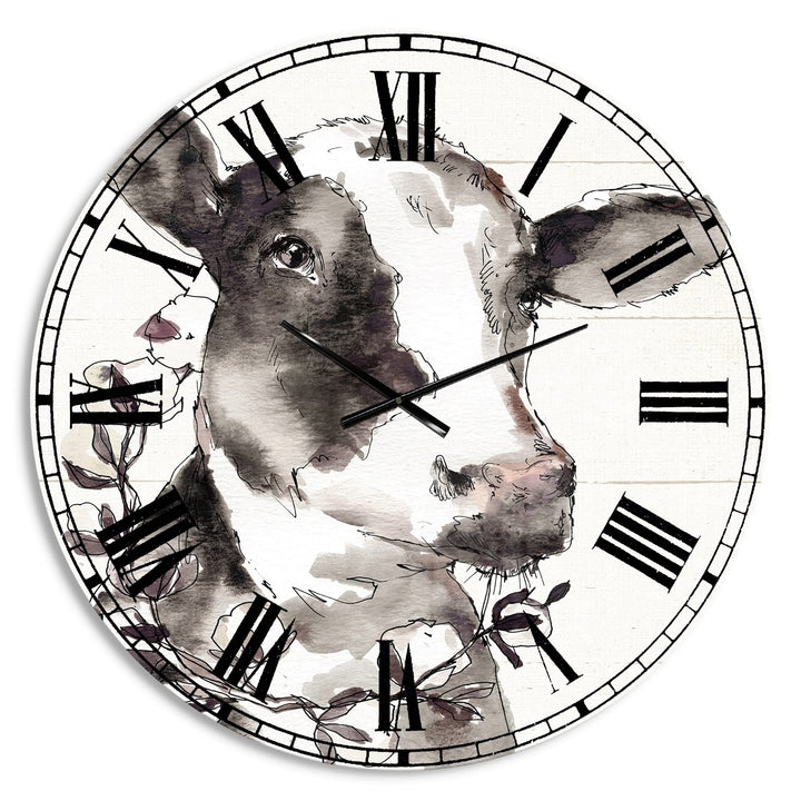 Design Art Designart 'Cow Portrait Country Life' Wildlife Large Wall Clock 23 - Diamond Home USA