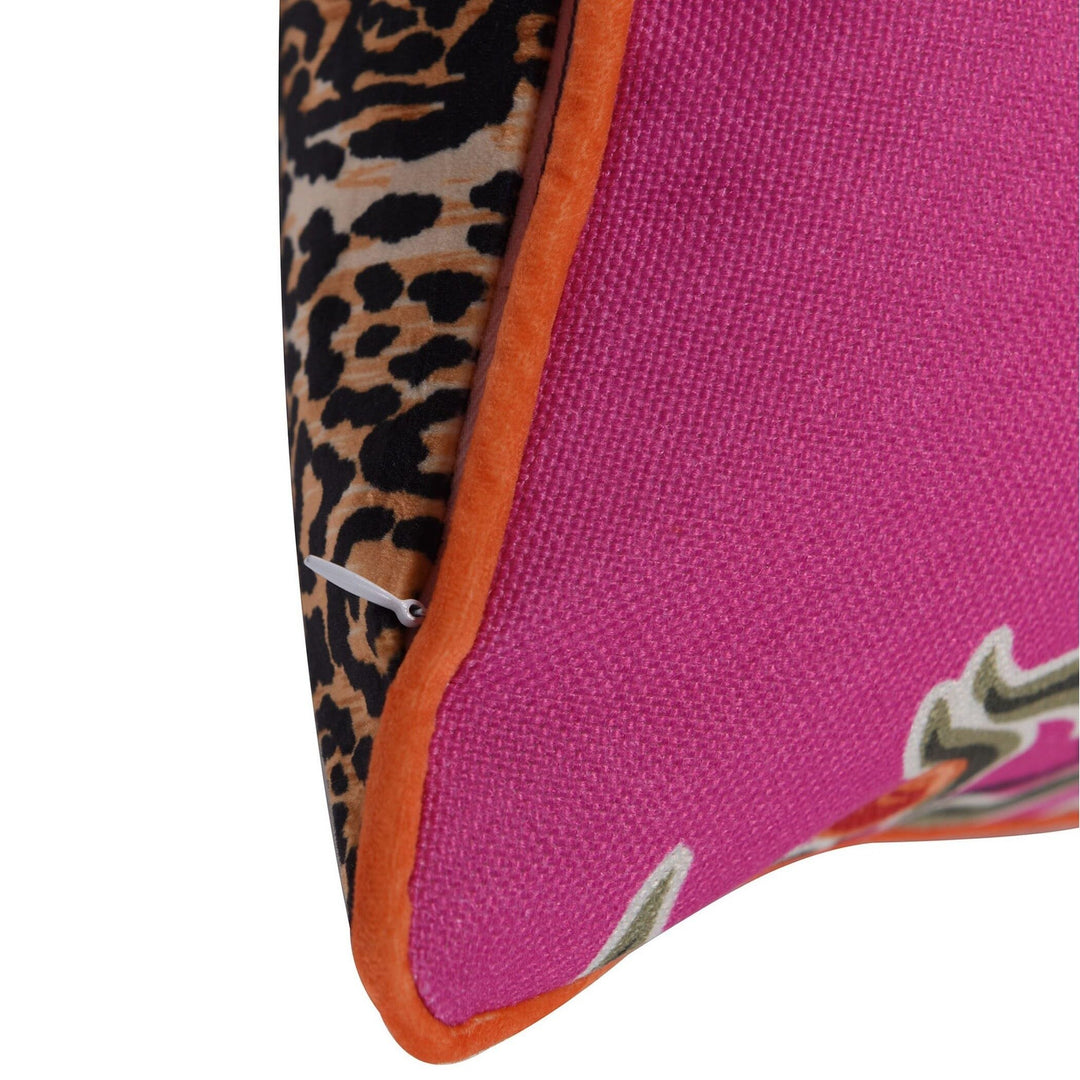 Double Sided Pillow Monkey Print and Cheetah Velvet Right Pink Animal Modern - Diamond Home USA