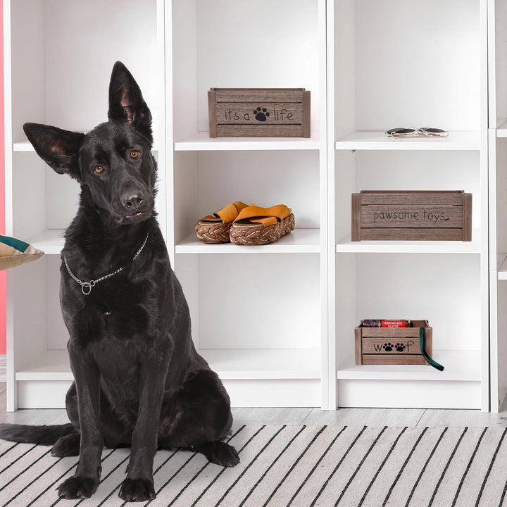 Joy Dog-Themed Wood Storage Crate Organizer Set of 3 Gray. Grey Farmhouse - Diamond Home USA