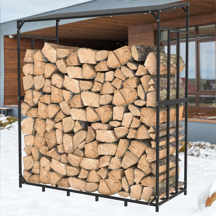 Tall Metal Firewood Wood Log Store Rack Storage Stand with Top Cover 61.6" L X - Diamond Home USA