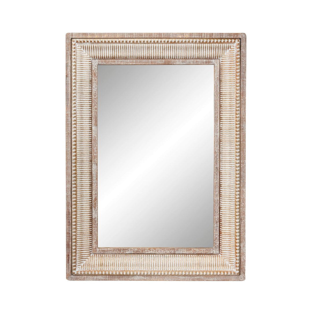Farmhouse Style Large Rectangular Whitewashed Wood and Gold Metal Wall Mirror - Diamond Home USA
