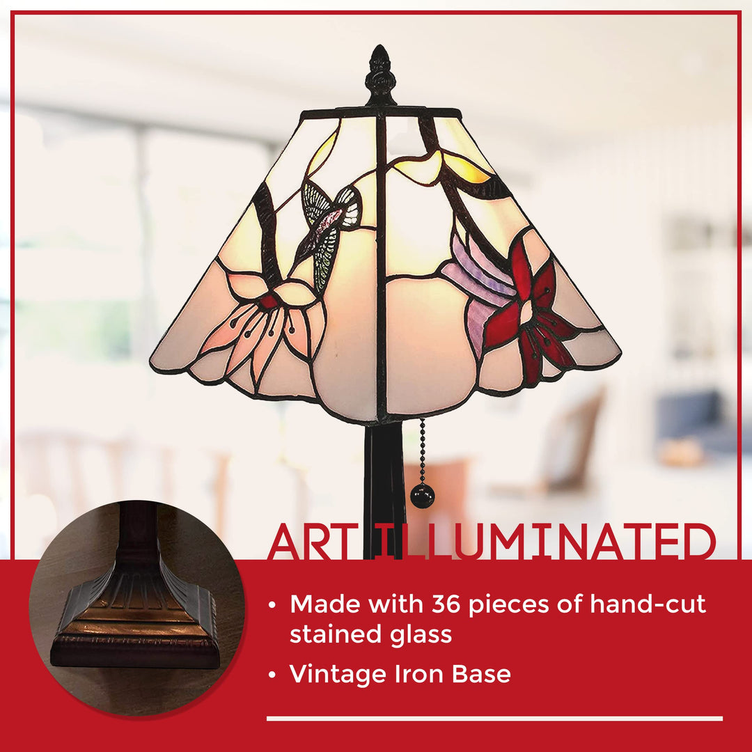 Amora Vintage Tiffany Lamp - Stained Floral Glass Nightstand Lamp - - Diamond Home USA