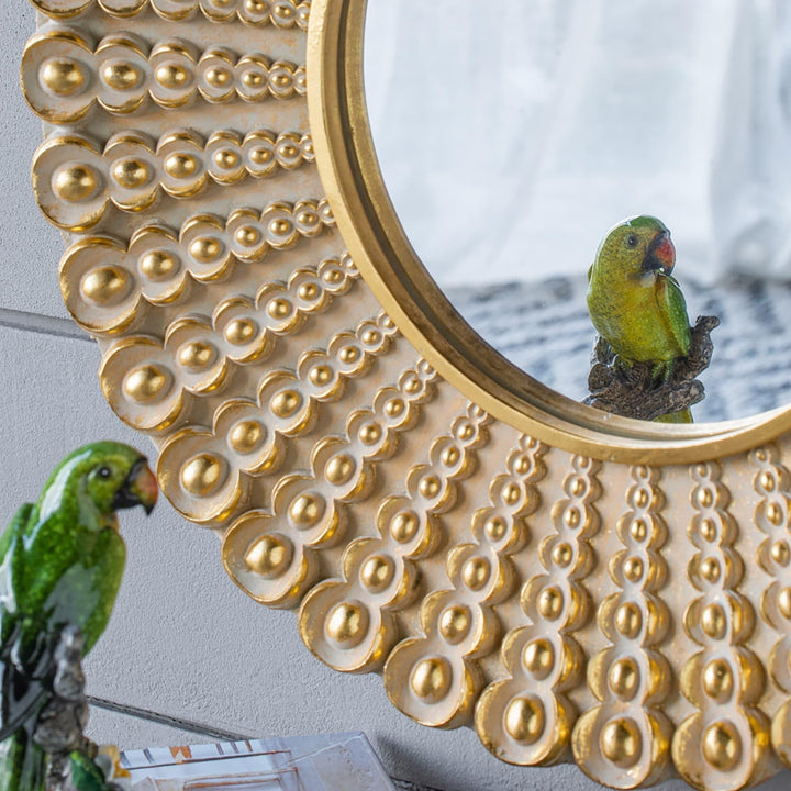 Gold Beaded Sunburst Accent Wall Mirror Farmhouse Modern Contemporary - Diamond Home USA