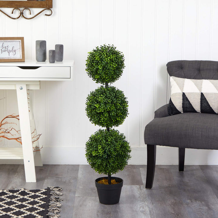 Nearly Natural 3ft. Artificial Triple Ball Boxwood Topiary Tree (Indoor/Outdoor) - Diamond Home USA