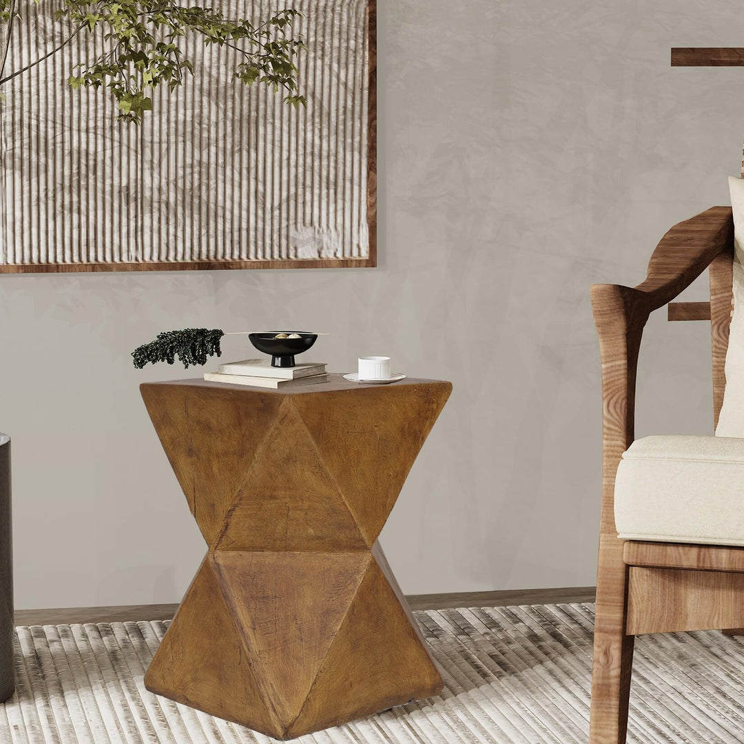 Large Lightweight Concrete Accent Sofa Side End Table Outdoor Indoor Brown - Diamond Home USA