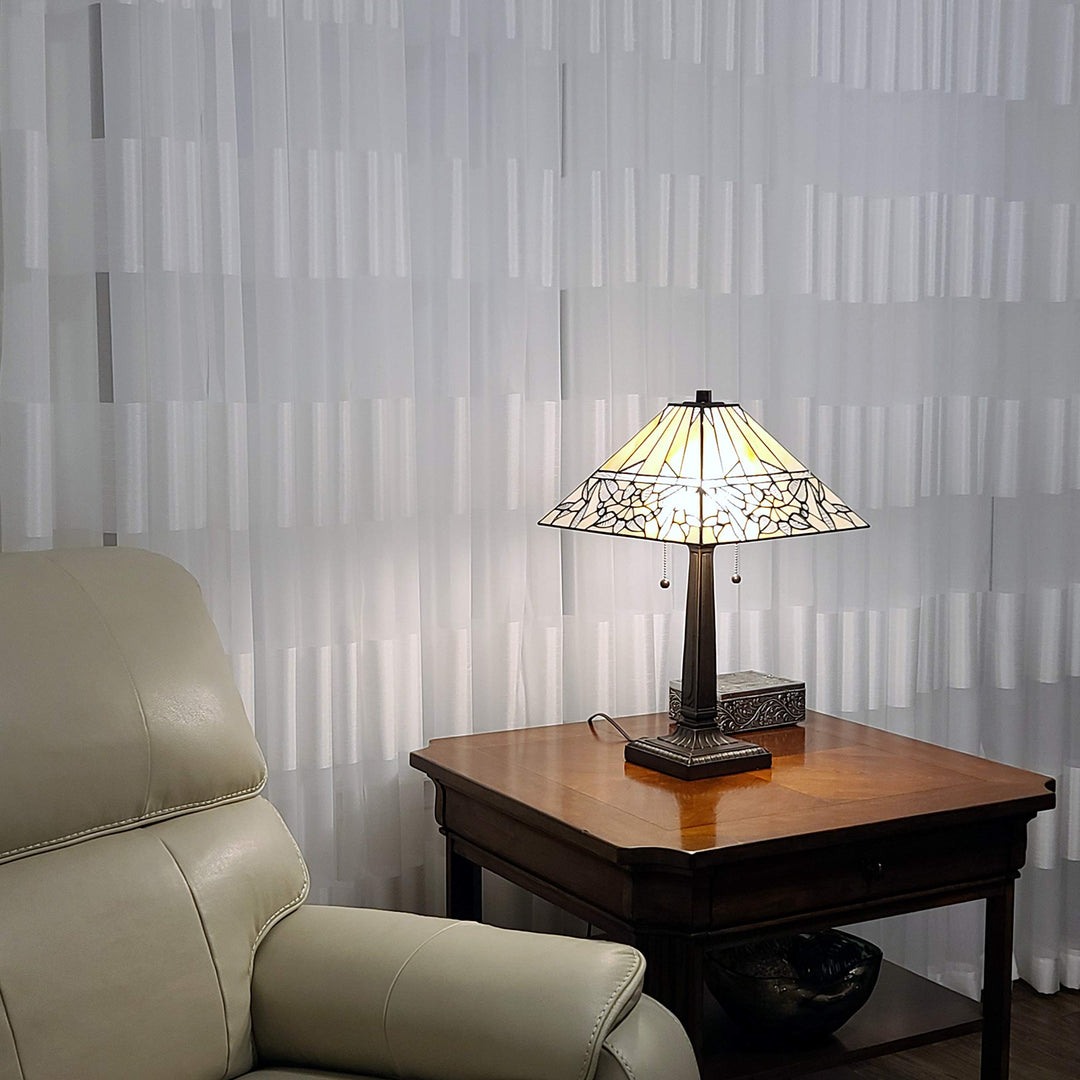 Amora Lighting Tiffany Style Table Lamp Banker Mission 22″ Tall Stained Glass - Diamond Home USA