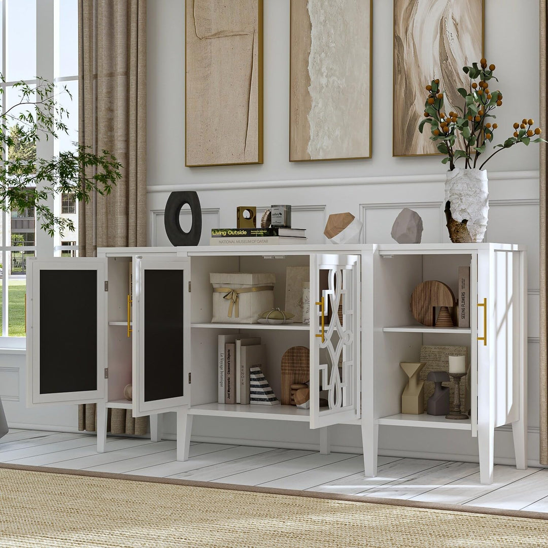 Large Server Console Table Sideboard 62.9" White Lacquer Mirrored Door French - Diamond Home USA