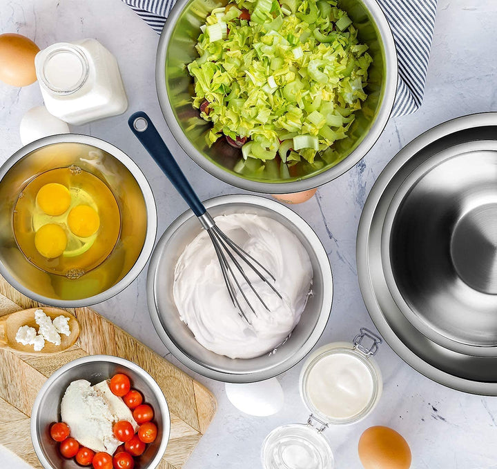 SleekDine Stainless Steel Mixing Bowls (Set of 6) Mixing bowls Set For Kitchen - - Diamond Home USA