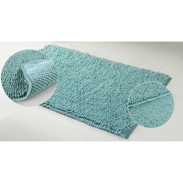 Resort Collection Plush Shag Chenille 2-Piece 17 x 24" Bath Mat Set Aqua - Diamond Home USA