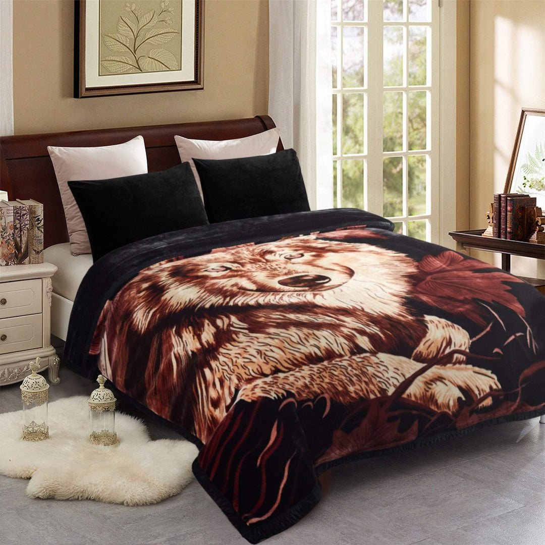 Wolf Printed Winter Heavy Blanket 10lbs Plush Korean Style King Size Black - Diamond Home USA