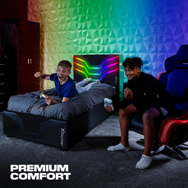 X Rocker Cosmos RGB LED Twin Size Platform Gaming Bed Frame Hardwood Slat Multi