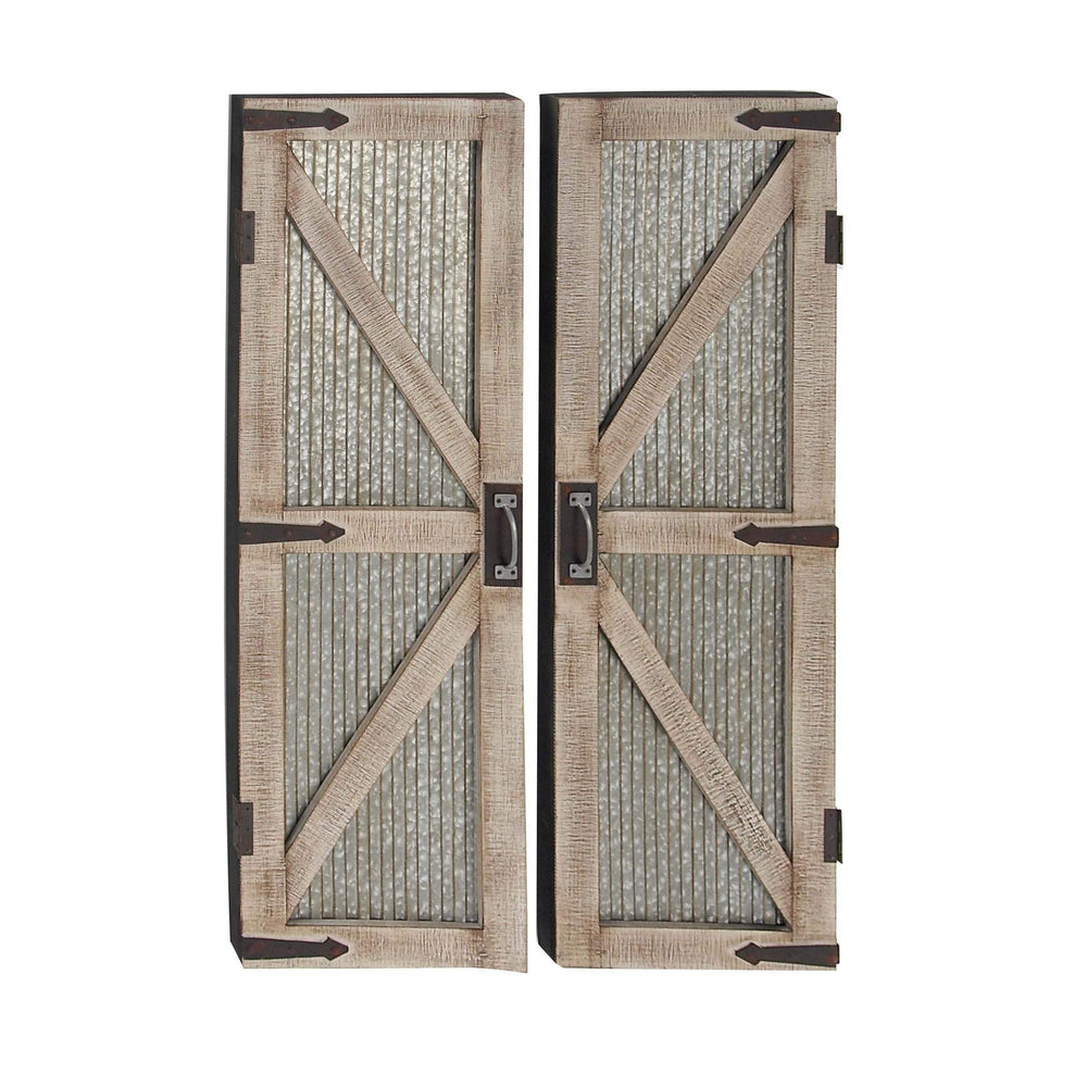 Set of 2 Farmhouse 47 Inch Iron and Wood Barn Doors by Brown Grey - Diamond Home USA
