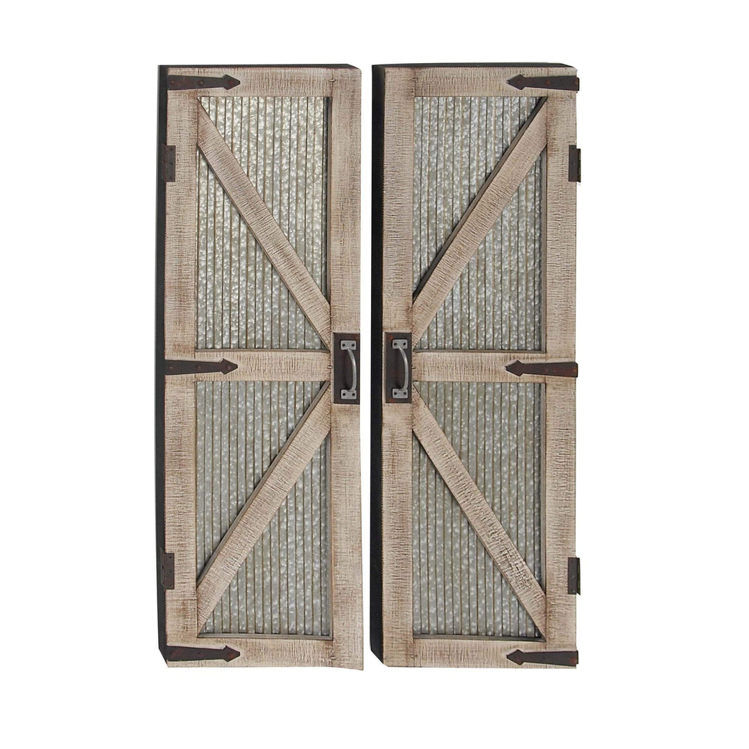 Set of 2 Farmhouse 47 Inch Iron and Wood Barn Doors by Brown Grey - Diamond Home USA