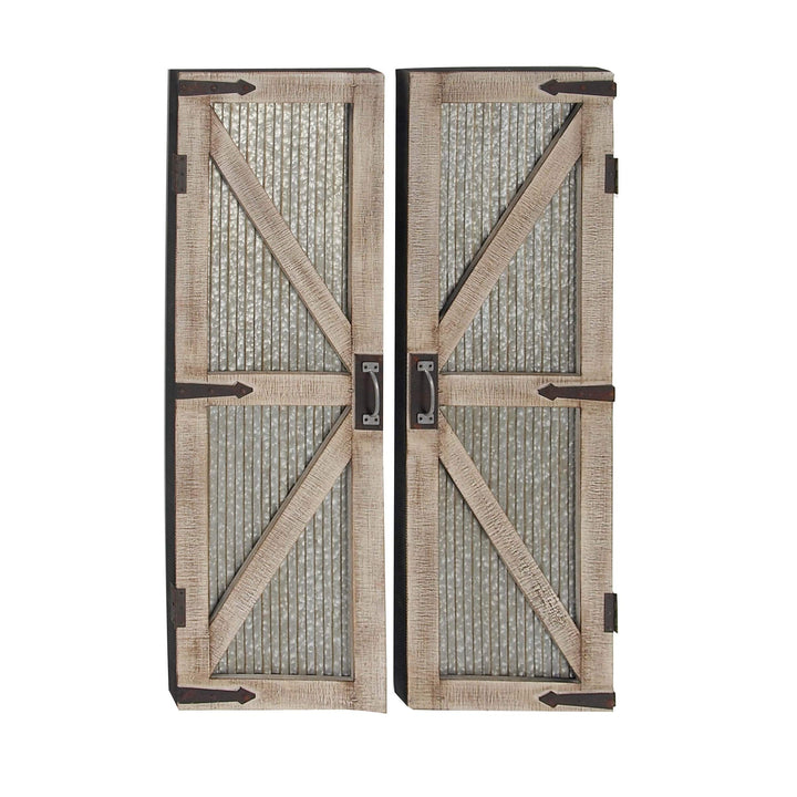 Set of 2 Farmhouse 47 Inch Iron and Wood Barn Doors by Brown Grey - Diamond Home USA
