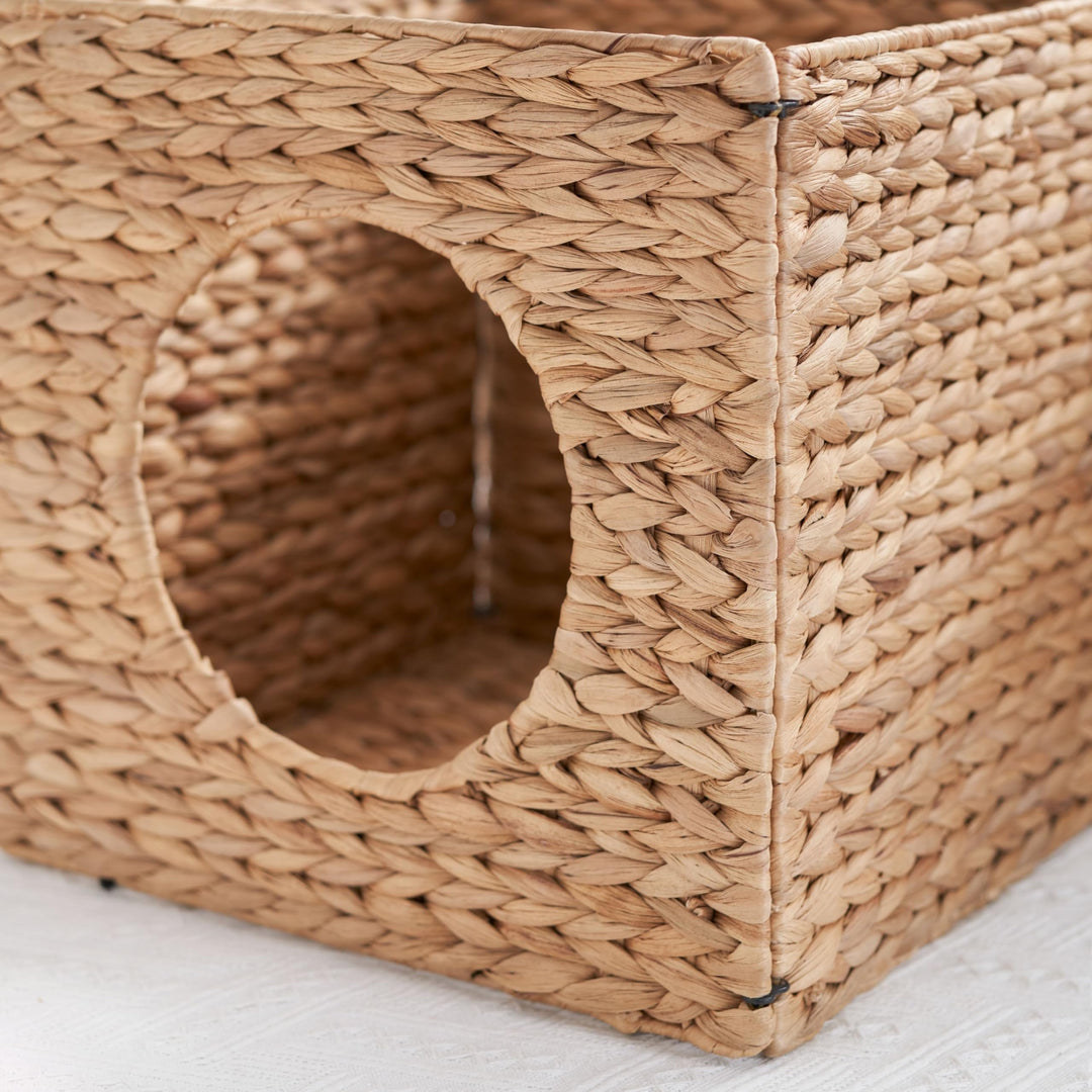 Water Folding Woven Wicker Square Cat Bed Cave 13" X Brown Cotton Spot Clean - Diamond Home USA
