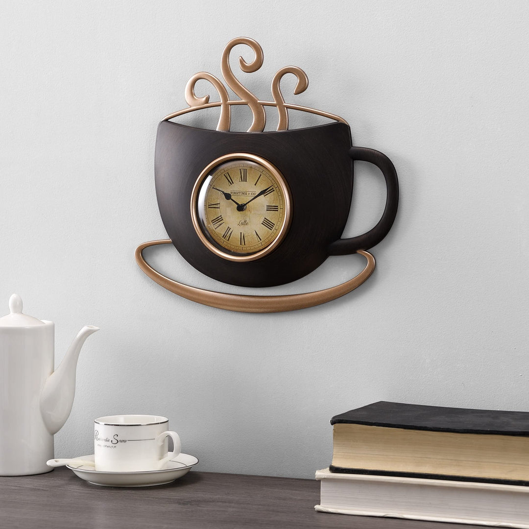 Latte Cup Clock Plastic Brown Farmhouse Novelty Bronze Finish