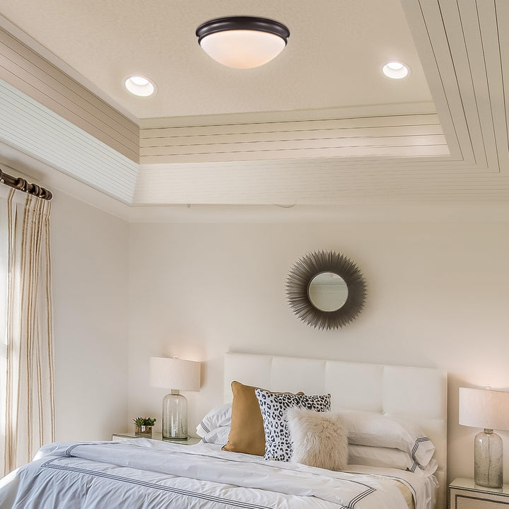 Oil Rubbed Bronze 15 in. 3-Light Modern Flush Mount with White Glass Shade Dia X - Diamond Home USA