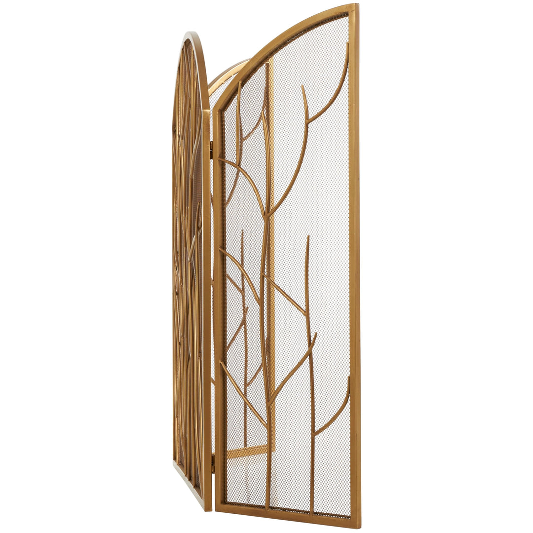 Gold Metal Arched 3 Panel Tree Fireplace Screen with Branch Inspired Design Iron - Diamond Home USA