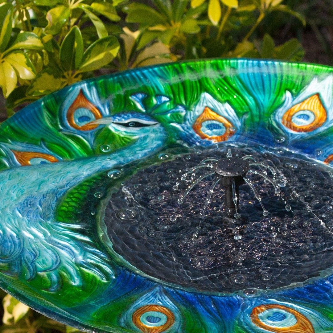 Peacock Glass Solar Birdbath Multi Color - Diamond Home USA