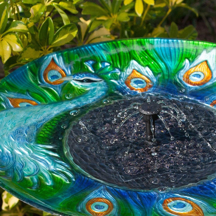 Peacock Glass Solar Birdbath Multi Color - Diamond Home USA