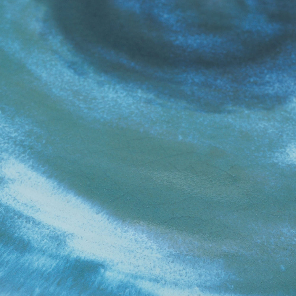 Grotto Blue Ceramic 18" Tropical Decorative Round Platter Beach Glossy Handmade - Diamond Home USA