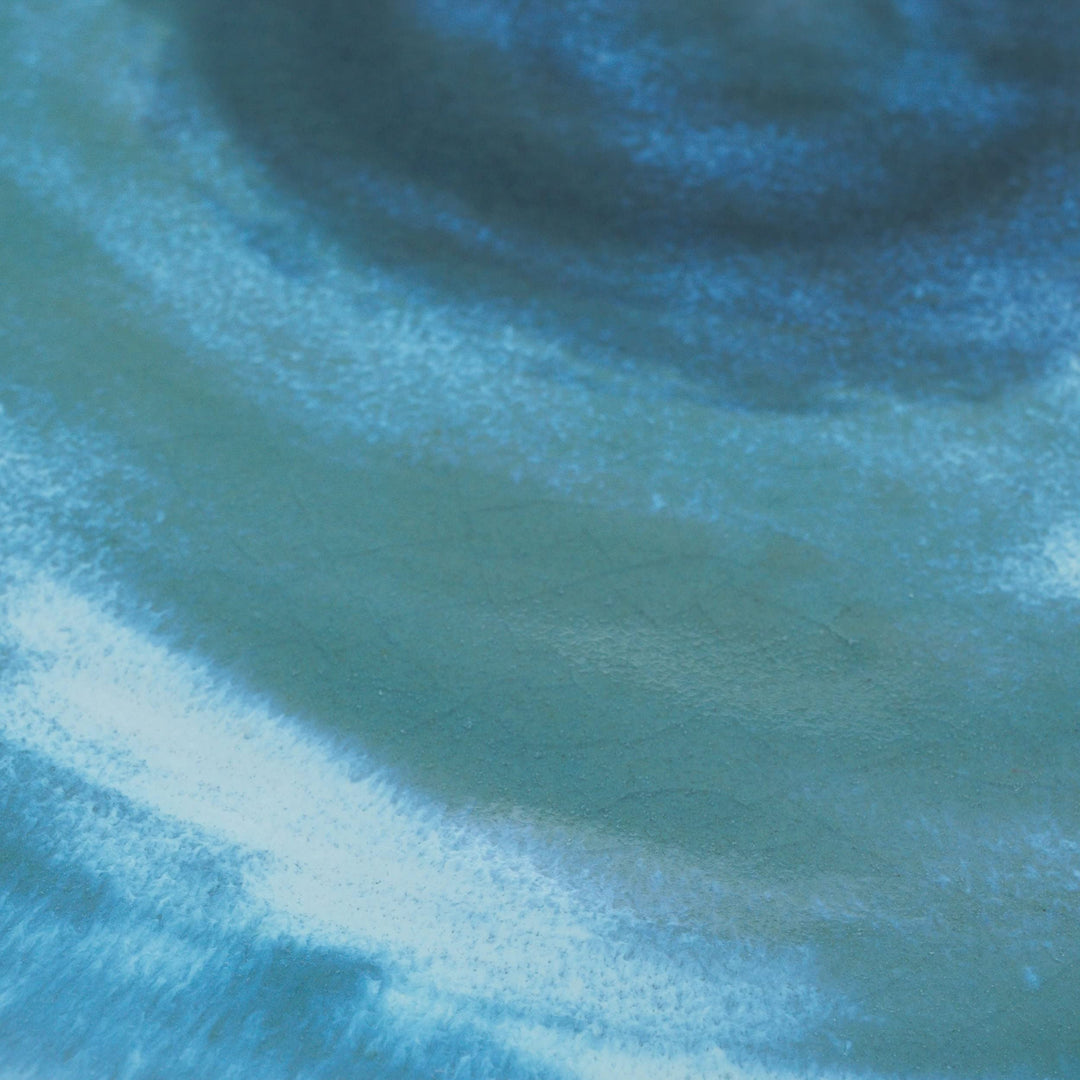 Grotto Blue Ceramic 18" Tropical Decorative Round Platter Beach Glossy Handmade - Diamond Home USA