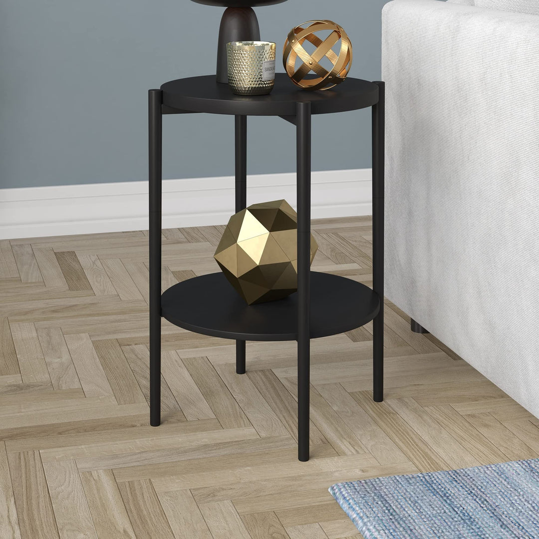18'' Wide Round Side Table with Metal Shelf Black Modern Contemporary Bronze