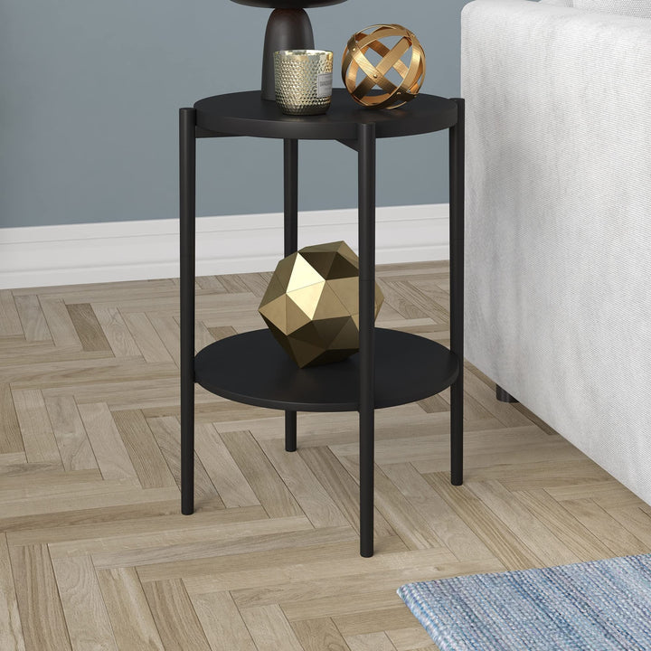18'' Wide Round Side Table with Metal Shelf Black Modern Contemporary Bronze