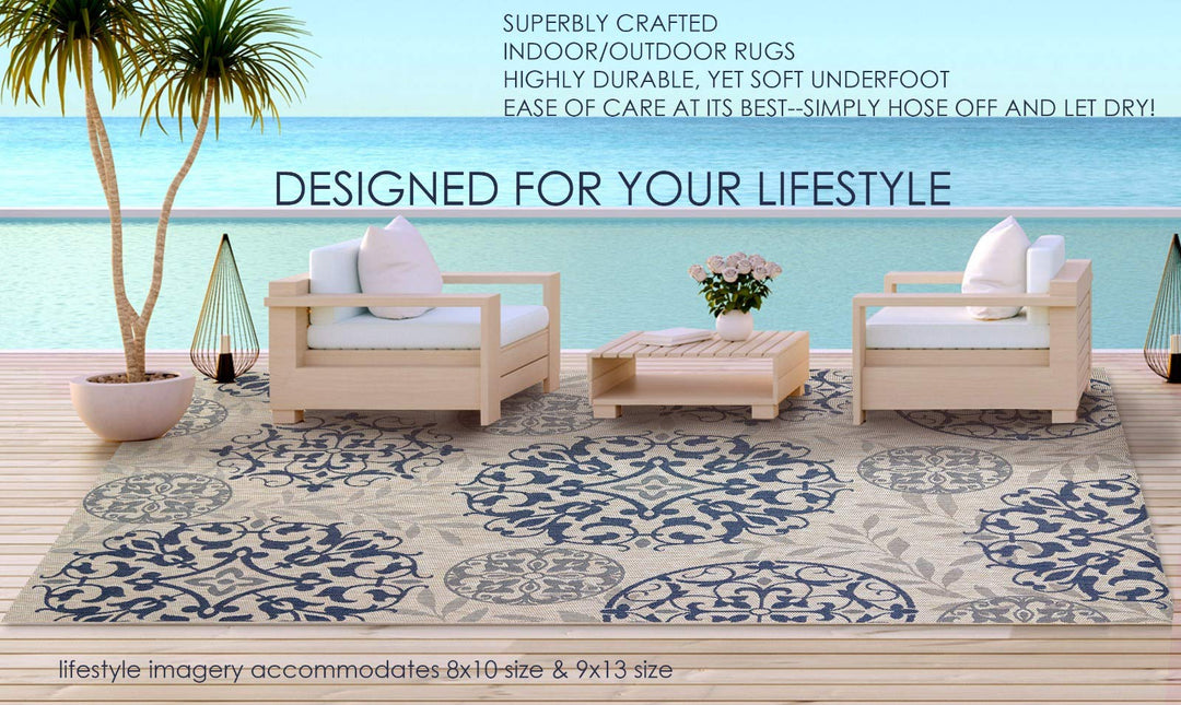 Gertmenian Indoor Outdoor Classic Flatweave Area Rug Stain & UV Resistant Carpet 8'9" x 13'1' - Diamond Home USA