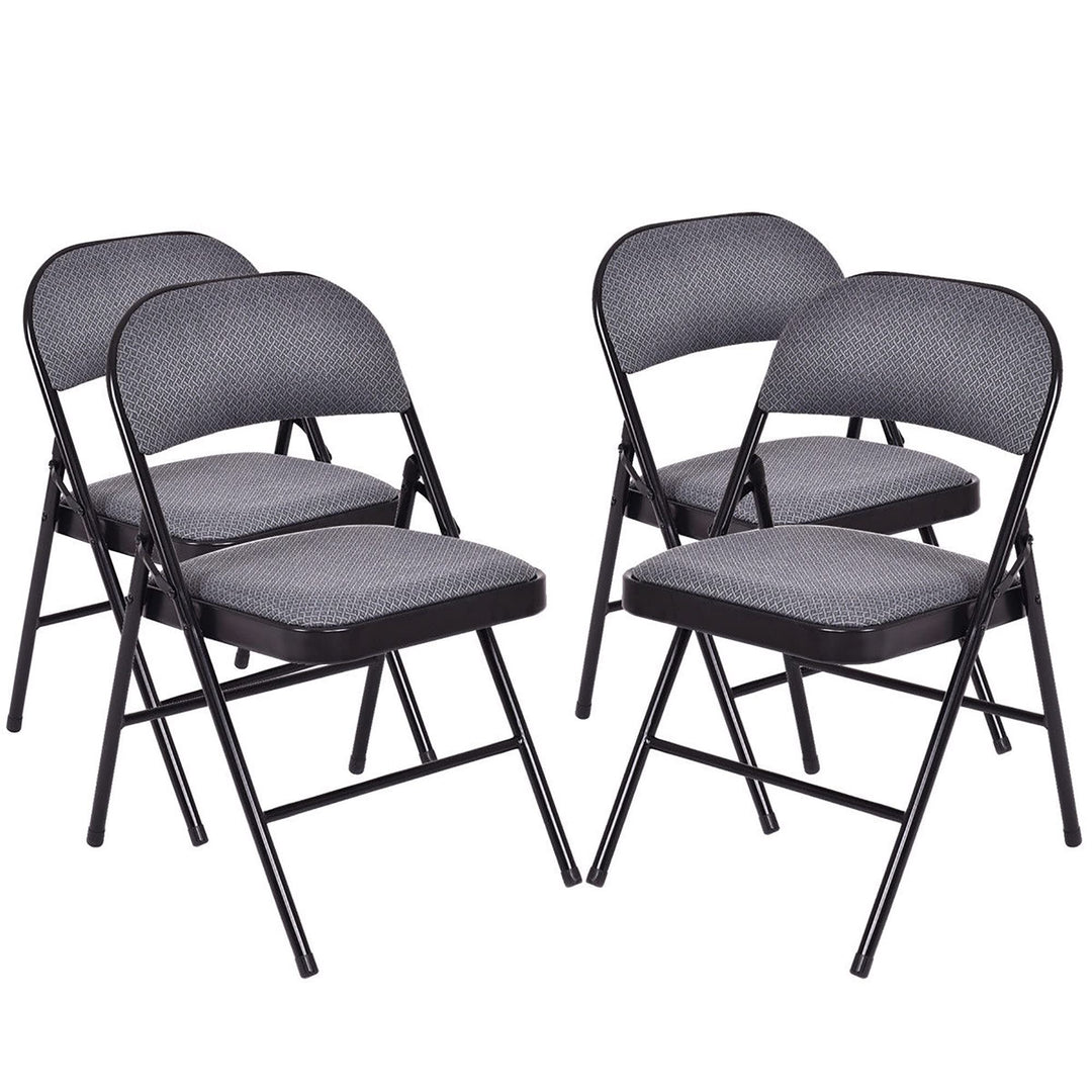 4 Pcs Folding Chairs with Metal Frame Portable Padded Seat Black Solid Modern