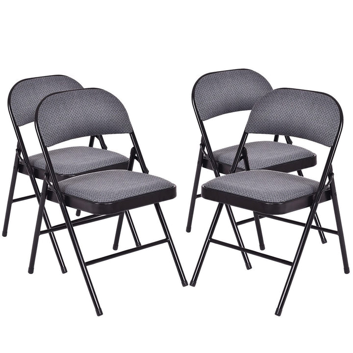 4 Pcs Folding Chairs with Metal Frame Portable Padded Seat Black Solid Modern
