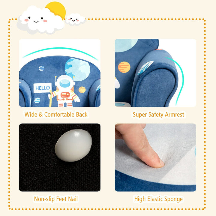 Fashion Upholstered Children Armrest Sofa W/Astronaut Pattern Blue Modern - Diamond Home USA