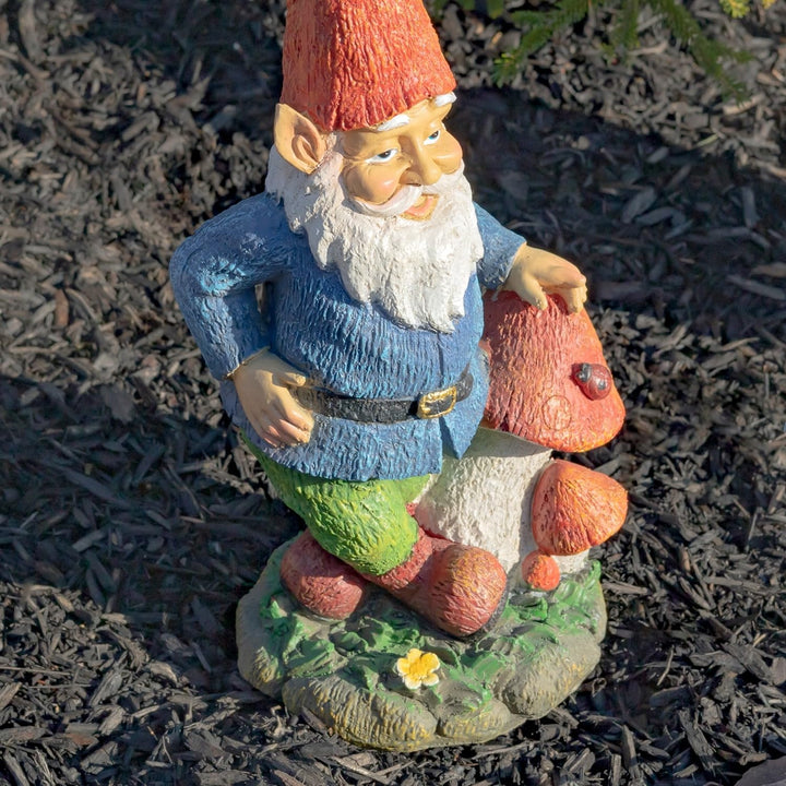 16 Inch Tall Spring Gnome Garden Statue with Mushrooms Multi Color Magnesium - Diamond Home USA