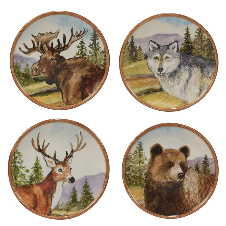 Mountain 16pc Dinnerware Set Service For 4 Brown Green Multi Color Animal