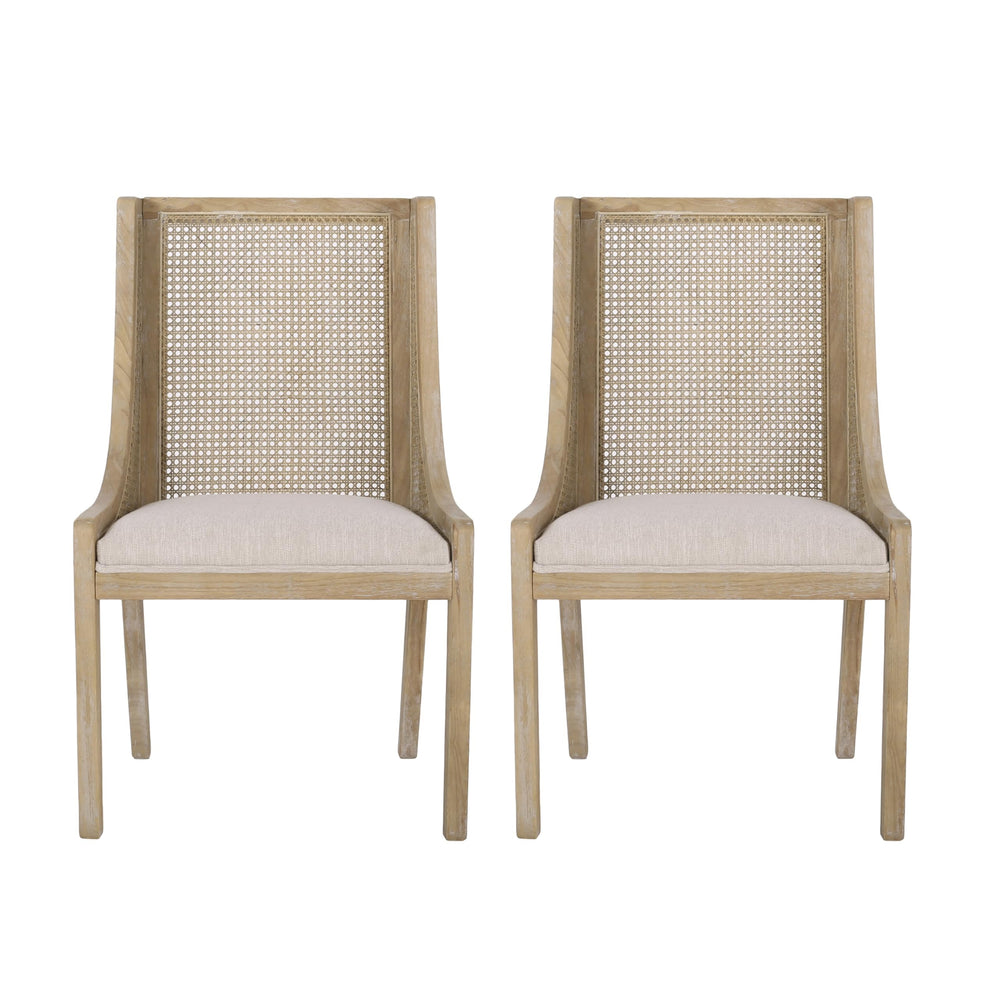 Christopher Knight Home Maurers Upholstered Dining Chairs - Cane and Wood - Beige/ Natural - Diamond Home USA