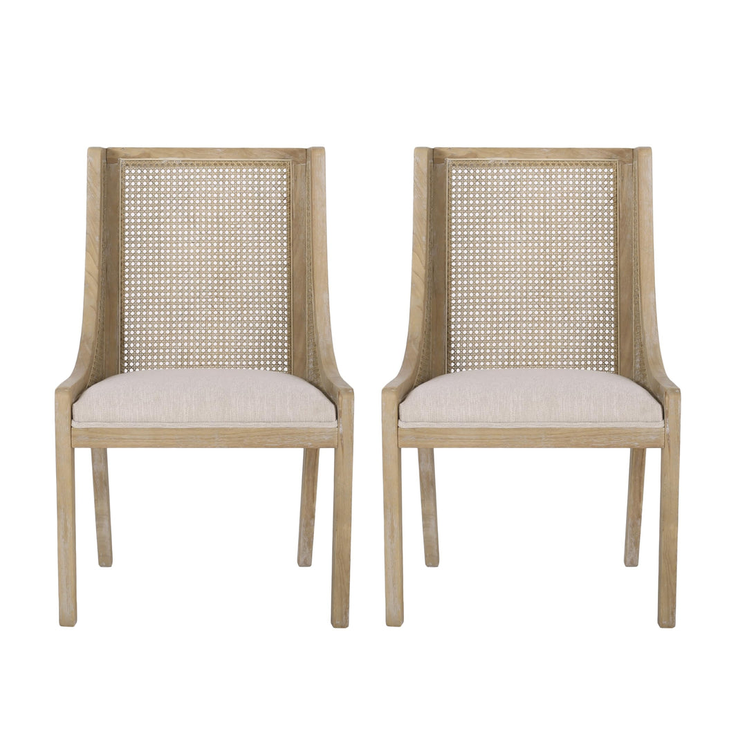 Christopher Knight Home Maurers Upholstered Dining Chairs - Cane and Wood - Beige/ Natural - Diamond Home USA