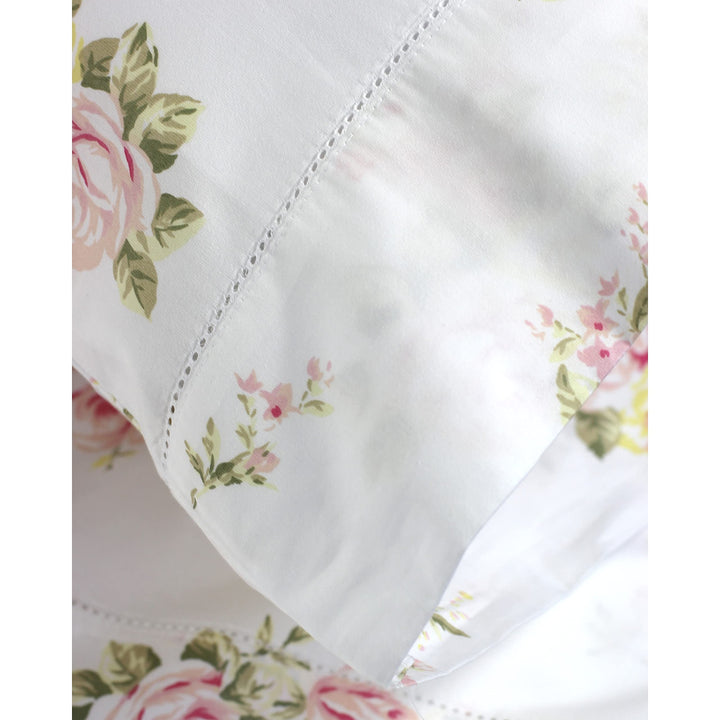 Melange Home Printed Design Cotton Collection 400TC Rose Hemsitich Bed Sheet Set Twin