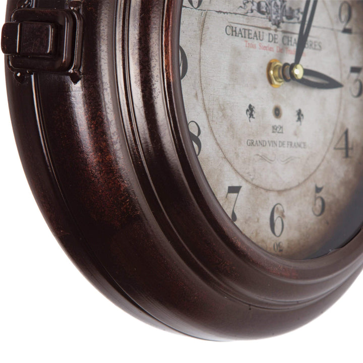 Double Sided Iron Wall Clock Black White Traditional Round Metal Wood Walnut - Diamond Home USA