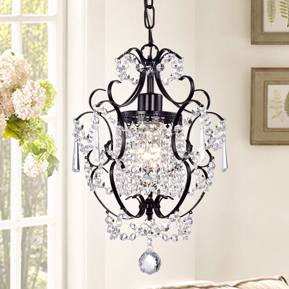 Warehouse of Tiffany RL4025BL Ava 1-Light Black 11" Crystal Chandelier 13" x 10" x 4" - Diamond Home USA