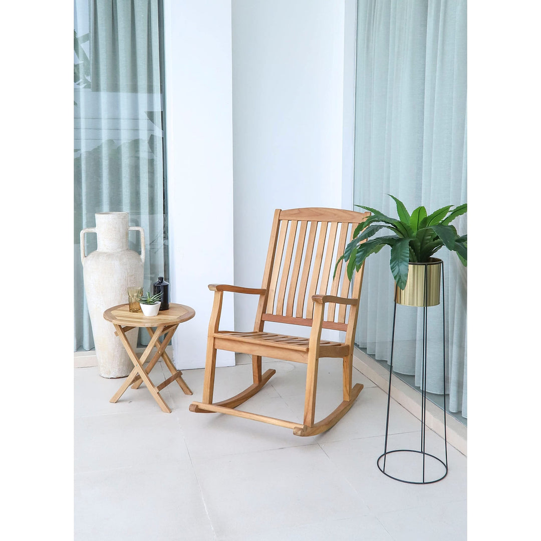 Natural Teak Round Folding Side Table 20" Beige Beach Oval - Diamond Home USA