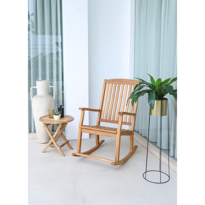 Natural Teak Round Folding Side Table 20" Beige Beach Oval - Diamond Home USA