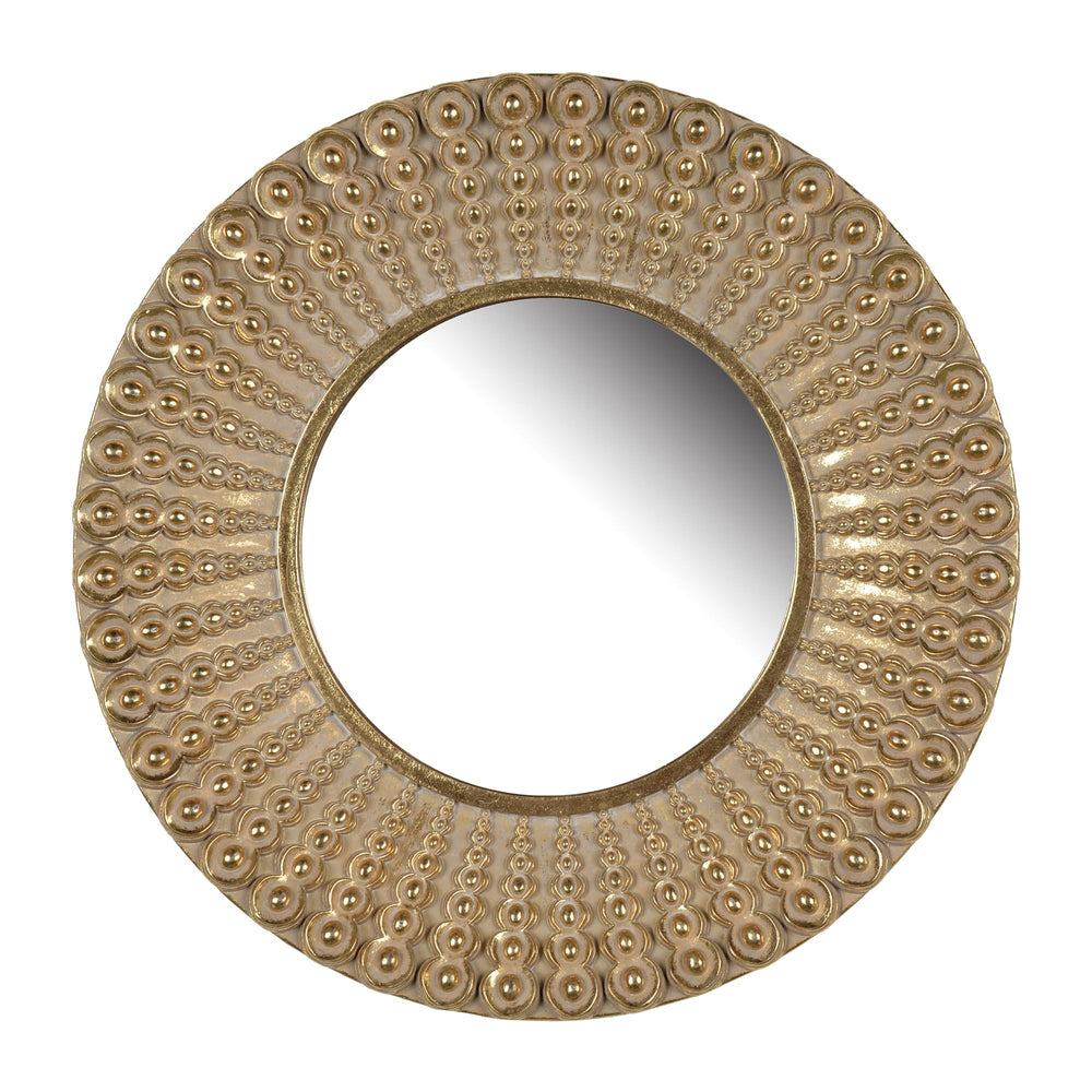 Gold Beaded Sunburst Accent Wall Mirror Farmhouse Modern Contemporary - Diamond Home USA